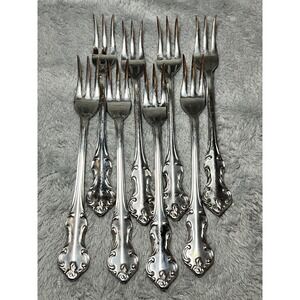 Eldan Japan Rococo Style Forks 8 Ornate Silverplate Flared Flatware Vintage
